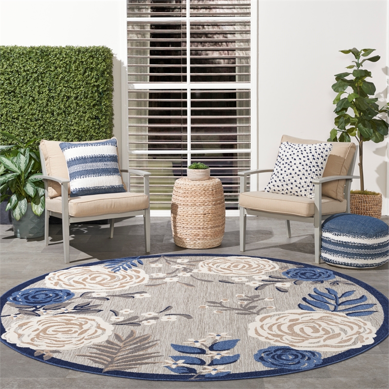 Nourison Aloha 8' x Round Blue Gray Fabric Contemporary Area Rug (8' Round)