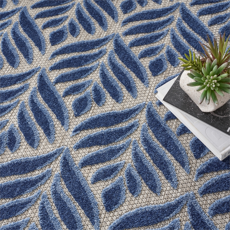 Nourison Aloha 8' x Round Blue Fabric Tropical Area Rug (8' Round)