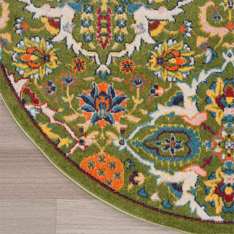 Nourison Allur 5' x Round Sage Ivory Fabric Bohemian Area Rug (5' Round)