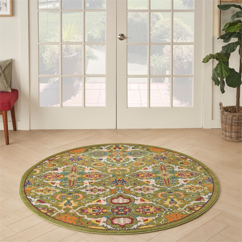 Nourison Allur 5' x Round Sage Ivory Fabric Bohemian Area Rug (5' Round)
