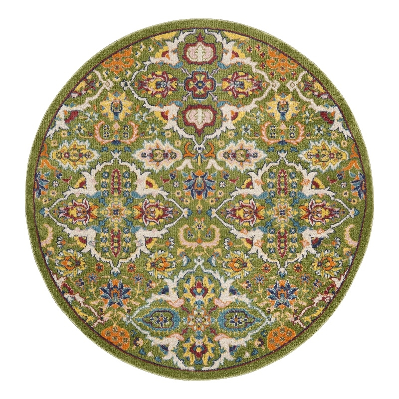 Nourison Allur 5' x Round Sage Ivory Fabric Bohemian Area Rug (5' Round)