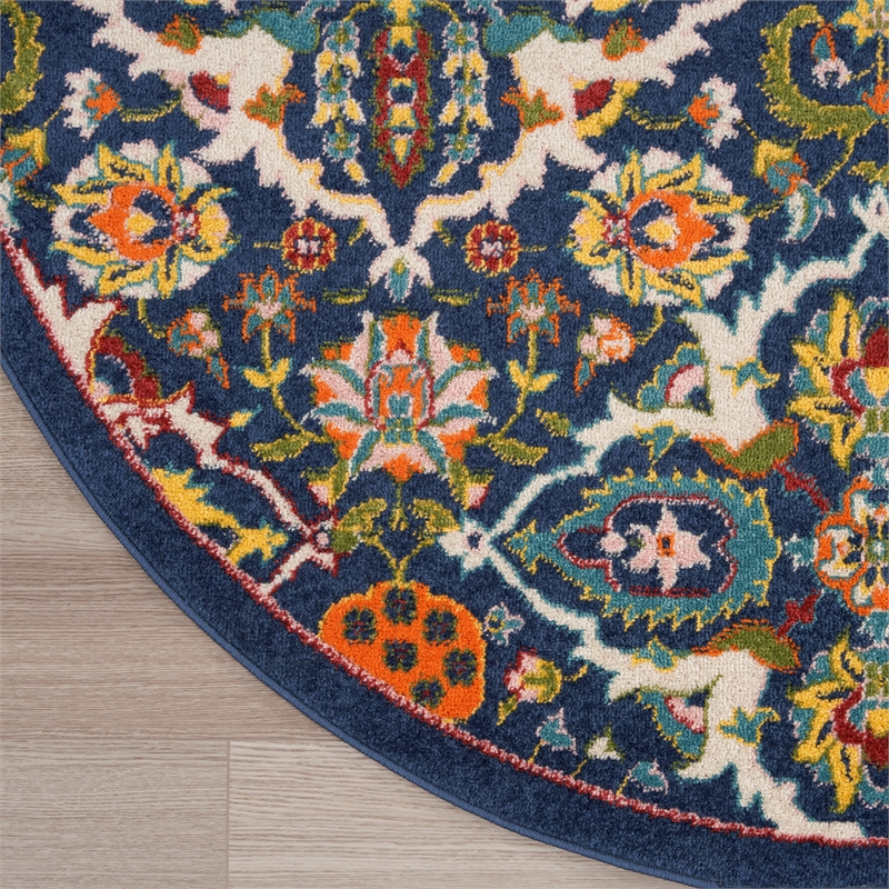 nourison allur 5' x round navy multicolor fabric bohemian area rug (5' round)