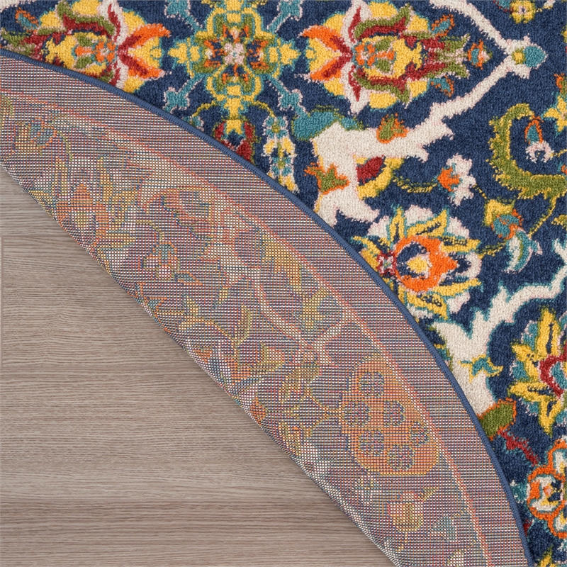 nourison allur 5' x round navy multicolor fabric bohemian area rug (5' round)