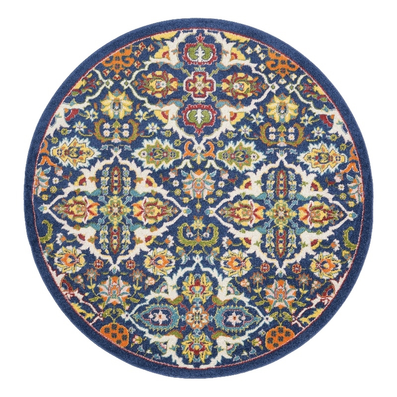 Nourison Allur 5' x Round Navy Multicolor Fabric Bohemian Area Rug (5' Round)