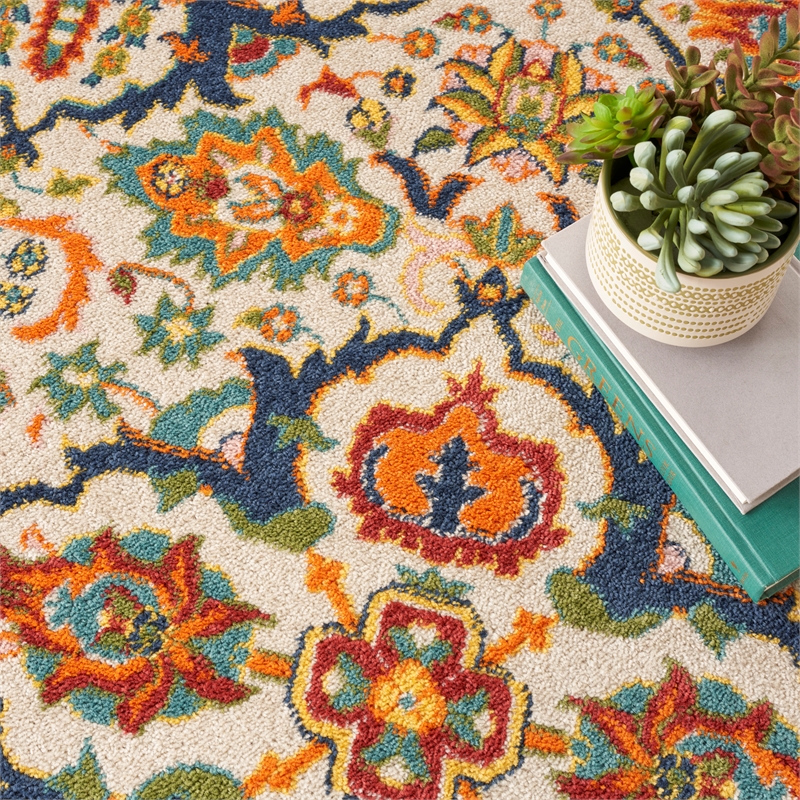 Nourison Allur 5' x Round Ivory Multicolor Fabric Bohemian Area Rug (5' Round)
