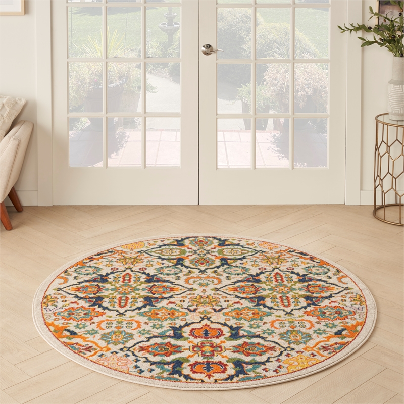 Nourison Allur 5' x Round Ivory Multicolor Fabric Bohemian Area Rug (5' Round)