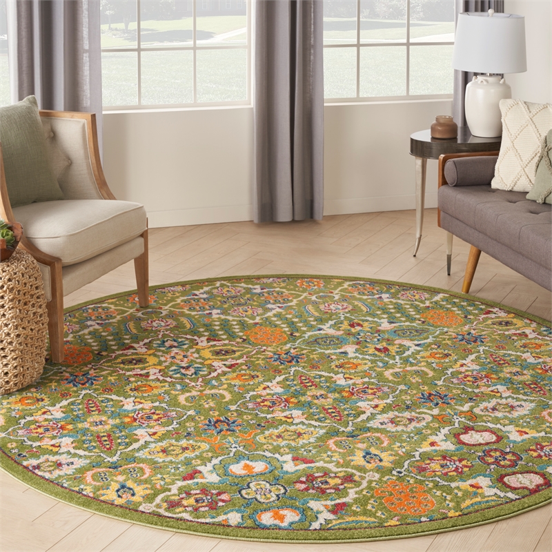 Nourison Allur 8' x Round Sage Ivory Fabric Bohemian Area Rug (8' Round)