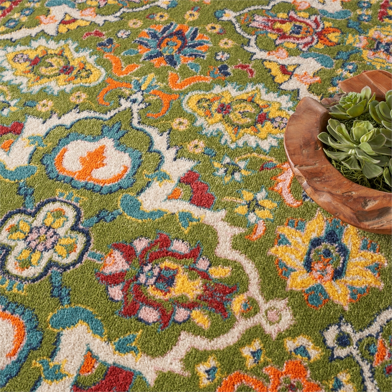 Nourison Allur 8' x Round Sage Ivory Fabric Bohemian Area Rug (8' Round)
