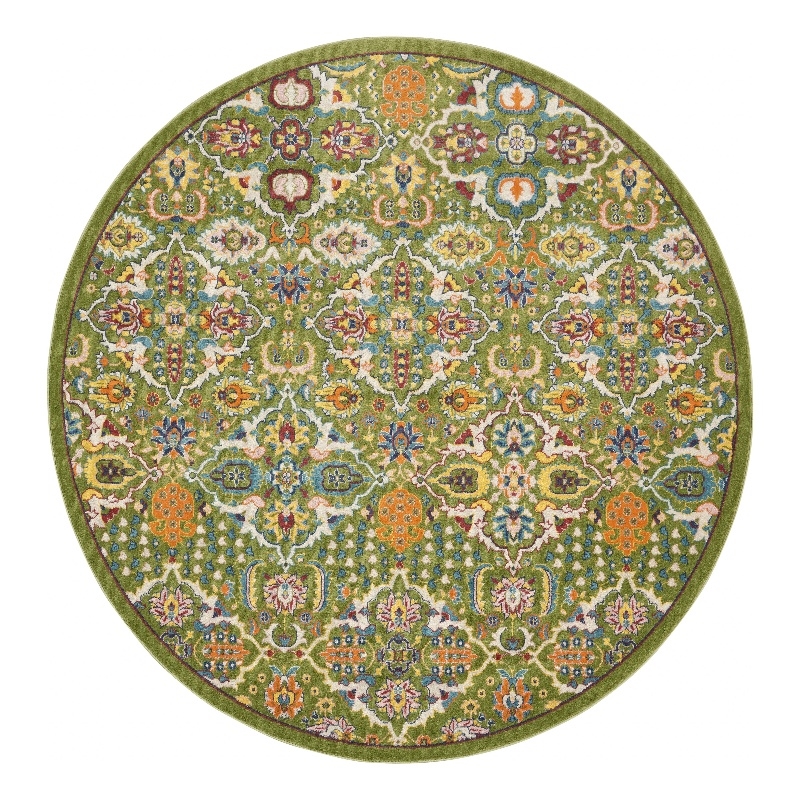 Nourison Allur 8' x Round Sage Ivory Fabric Bohemian Area Rug (8' Round)