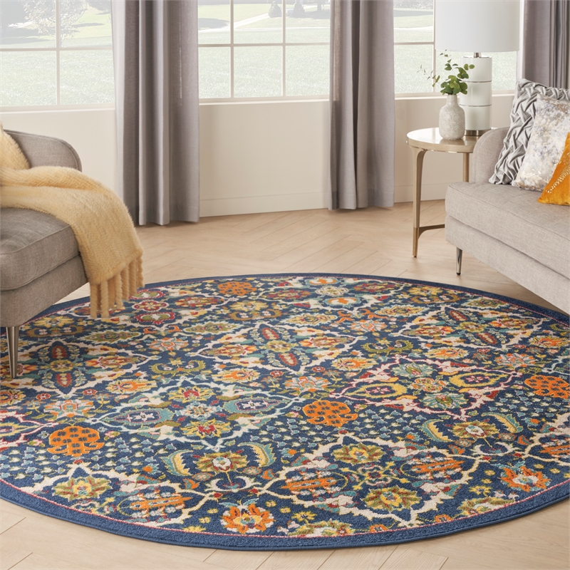 Nourison Allur 8' x Round Navy Multicolor Fabric Bohemian Area Rug (8' Round)