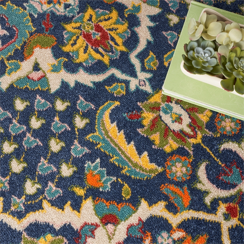 Nourison Allur 8' x Round Navy Multicolor Fabric Bohemian Area Rug (8' Round)