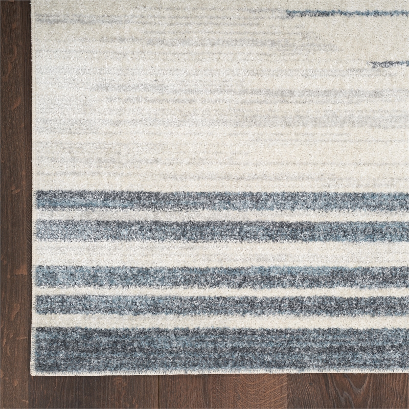 Nourison Astra Machine Washable 4' x 6' Ivory Blue Mid-Century Indoor Rug