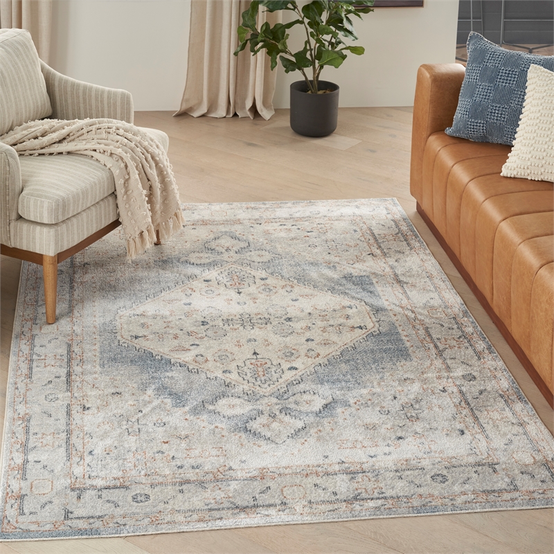 Nourison Home Astra Machine Washable 7' x 9' Light Blue Fabric Area Rug