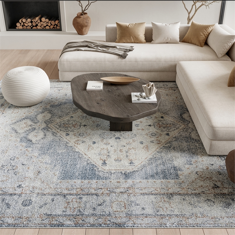 Nourison Home Astra Machine Washable 7' x 9' Light Blue Fabric Area Rug