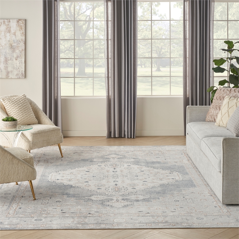 Nourison Home Astra Machine Washable 8' x 10' Light Blue Fabric Area Rug