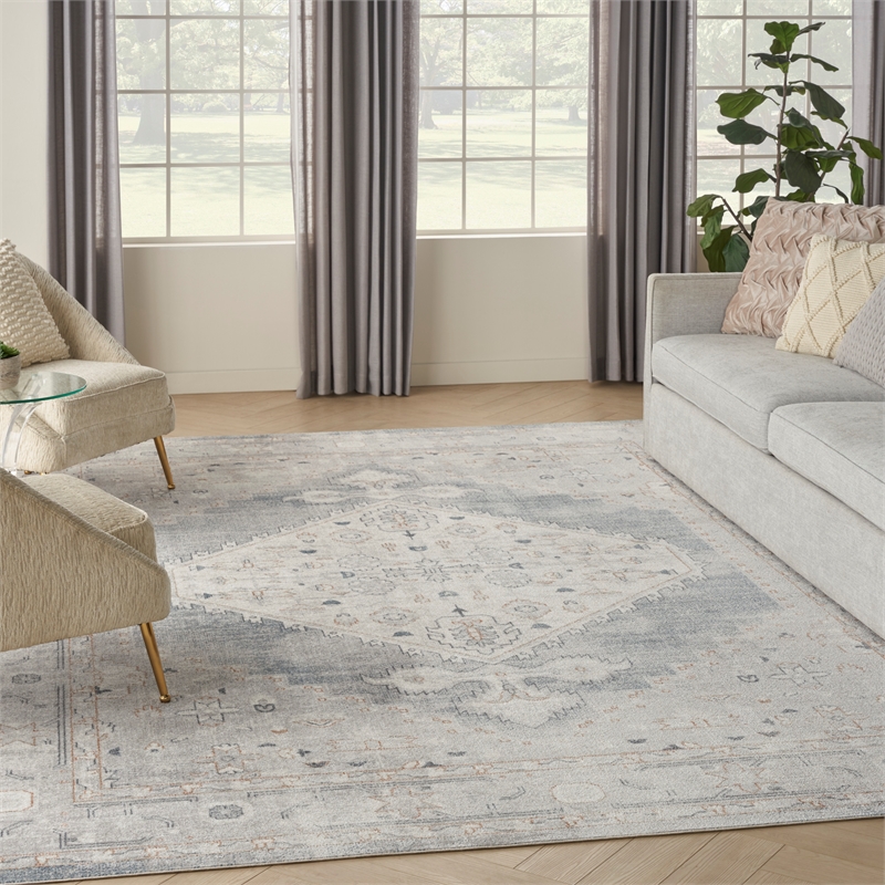 Nourison Home Astra Machine Washable 8' x 10' Light Blue Fabric Area Rug