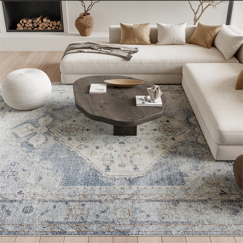 Nourison Home Astra Machine Washable 8' x 10' Light Blue Fabric Area Rug
