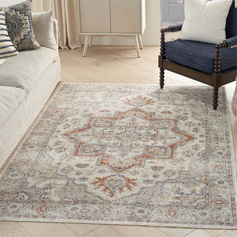 Nourison Home Astra Machine Washable 7' x 9' Gray Multicolor Fabric Area Rug