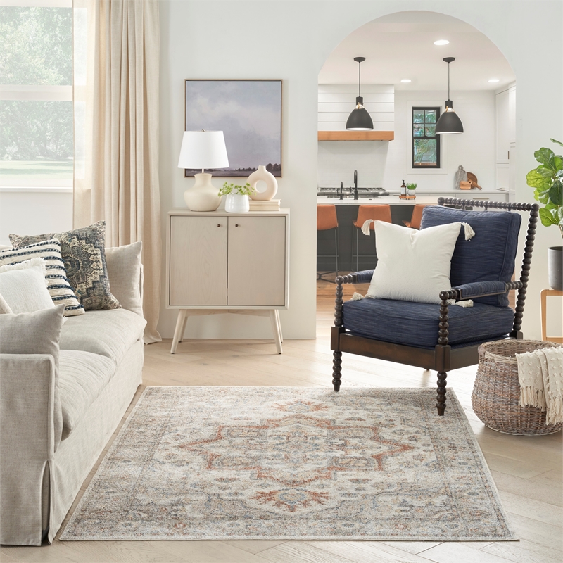 Nourison Home Astra Machine Washable 7' x 9' Gray Multicolor Fabric Area Rug