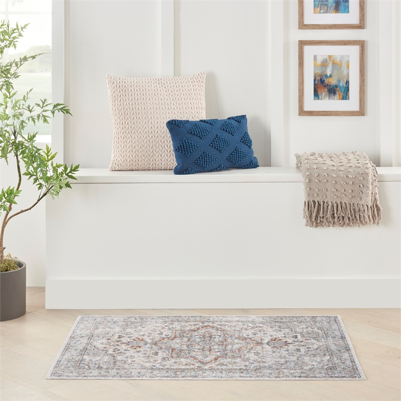 Nourison Astra Machine Washable 4' x 6' Grey/Multi Vintage Indoor Rug