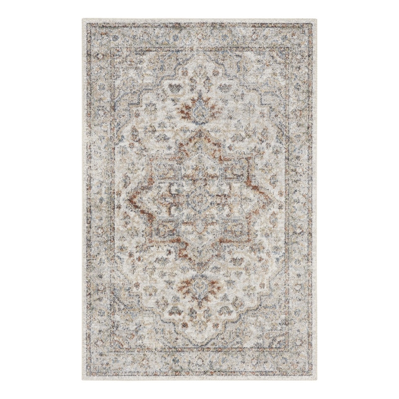 Nourison Astra Machine Washable 4' x 6' Grey/Multi Vintage Indoor Rug