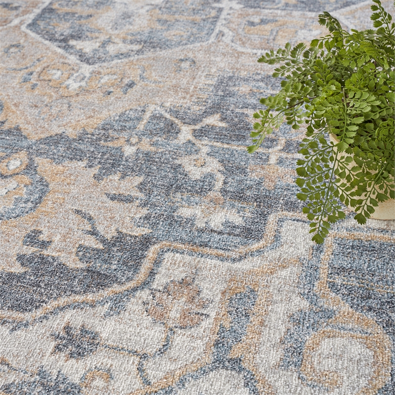 Nourison Astra Machine Washable 9' x 12' Grey/Blue Vintage Indoor Rug