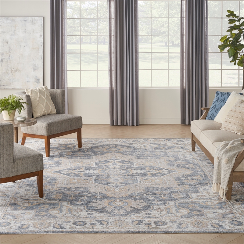 Nourison Astra Machine Washable 9' x 12' Grey/Blue Vintage Indoor Rug