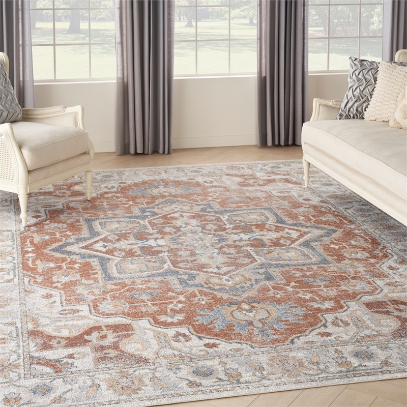 Nourison Astra Machine Washable 9' x 12' Gold/Multicolor Vintage Indoor Rug