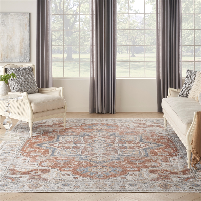 Nourison Astra Machine Washable 9' x 12' Gold/Multicolor Vintage Indoor Rug