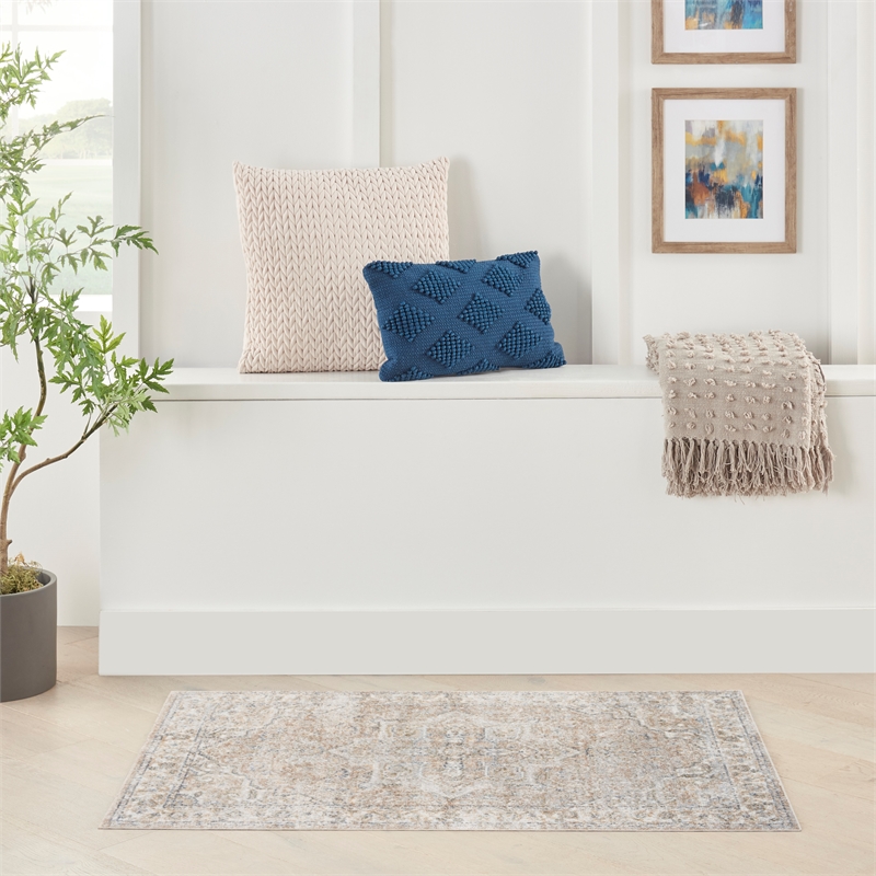 nourison astra machine washable 4' x 6' beige vintage indoor rug