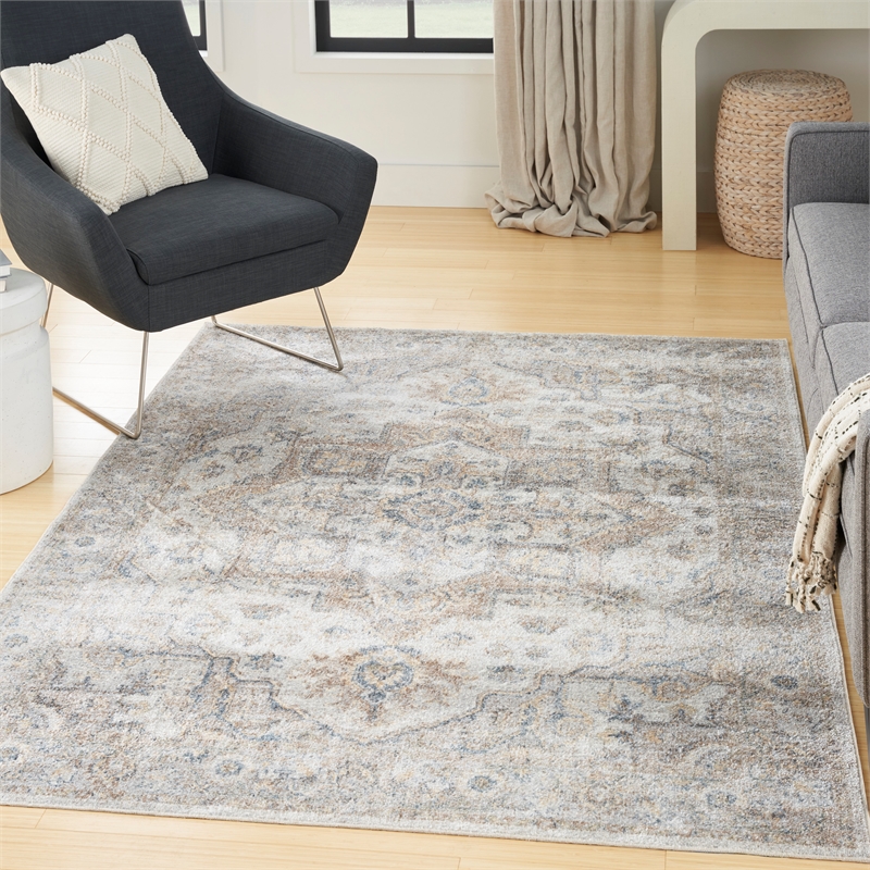 Nourison Home Astra Machine Washable 7' x 9' Silver Gray Fabric Area Rug