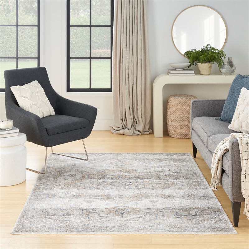 Nourison Home Astra Machine Washable 7' x 9' Silver Gray Fabric Area Rug