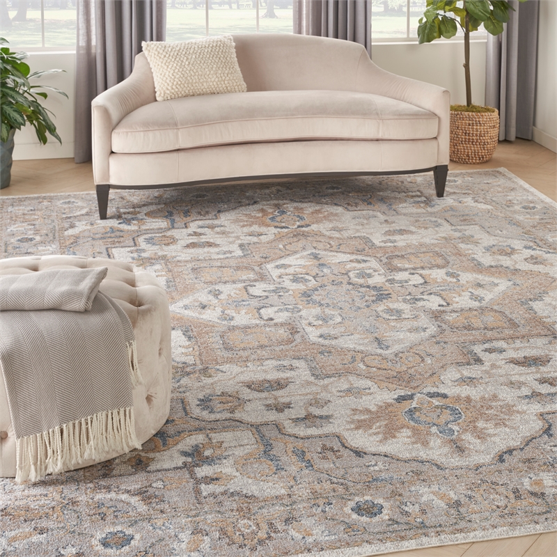 nourison home astra machine washable 8' x 10' silver gray fabric area rug