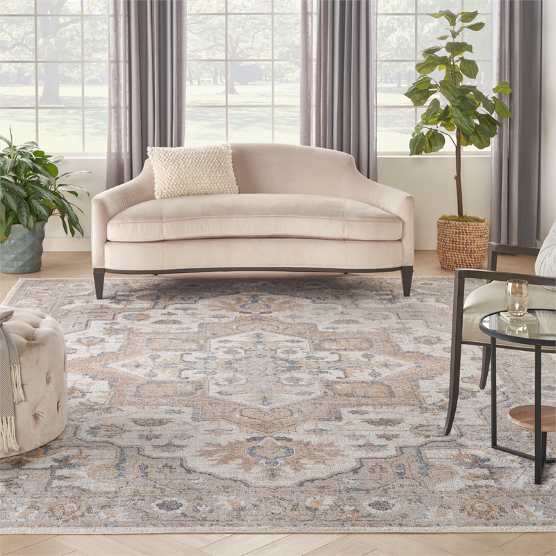 nourison home astra machine washable 8' x 10' silver gray fabric area rug