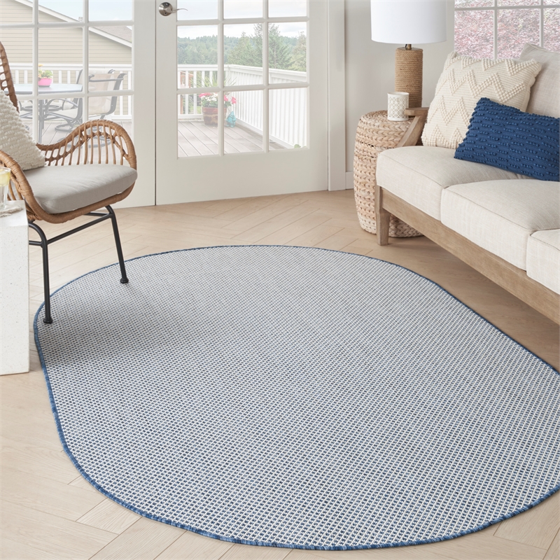 Nourison Courtyard 5' x 8' Oval Ivory Blue Fabric Modern Area Rug (8' Oval)