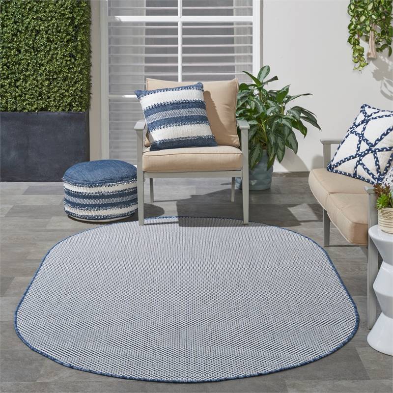Nourison Courtyard 5' x 8' Oval Ivory Blue Fabric Modern Area Rug (8' Oval)