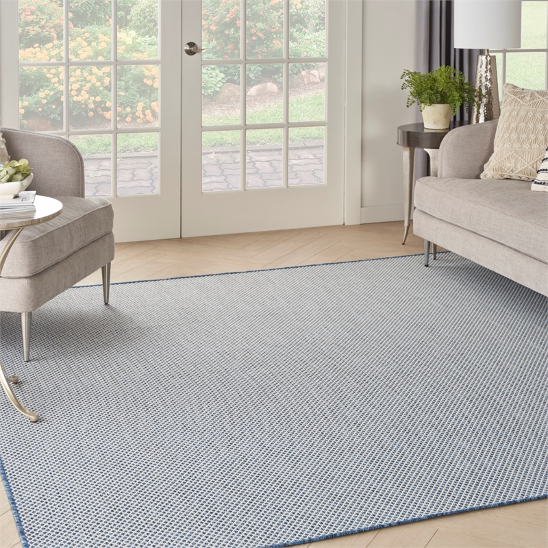 Nourison Courtyard 8' x Square Ivory Blue Fabric Modern Area Rug (8' Square)