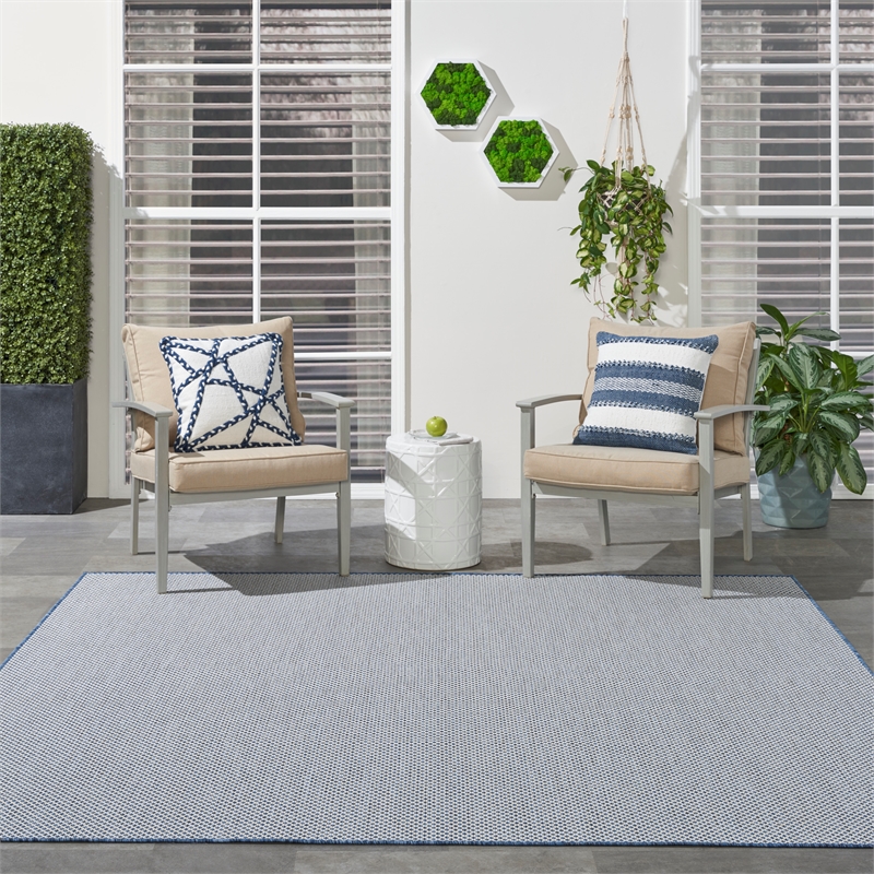 Nourison Courtyard 8' x Square Ivory Blue Fabric Modern Area Rug (8' Square)