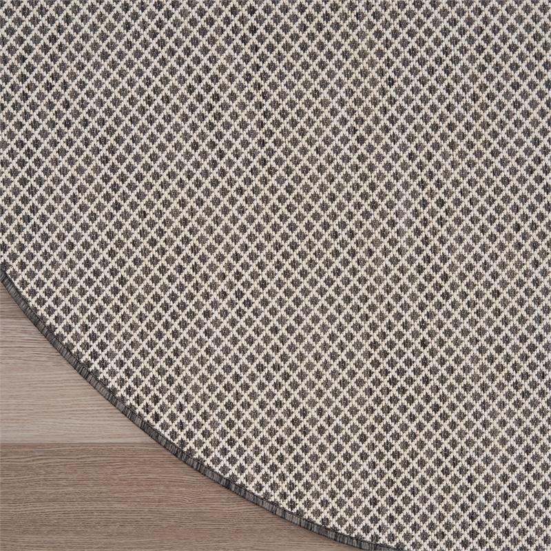 Nourison Courtyard 4' x Round Ivory Charcoal Fabric Modern Area Rug (4' Round)
