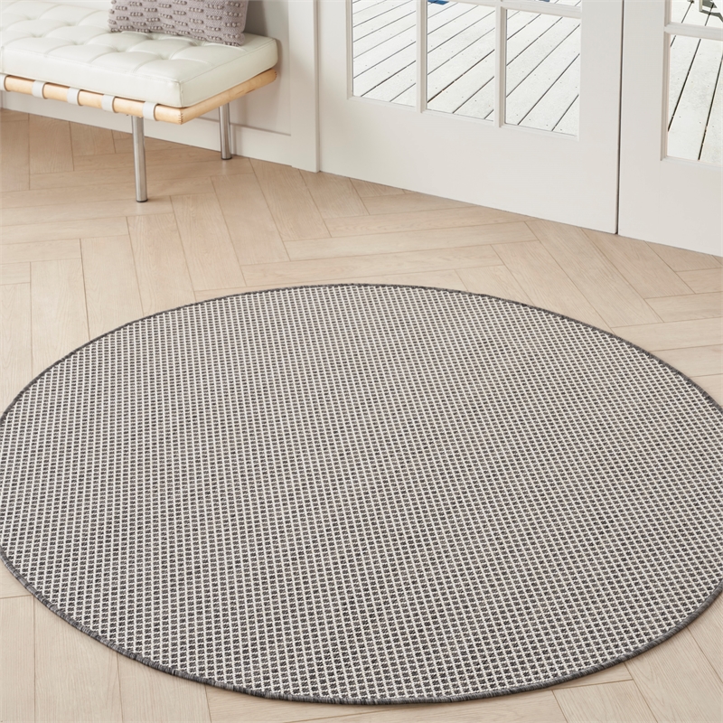 Nourison Courtyard 4' x Round Ivory Charcoal Fabric Modern Area Rug (4' Round)
