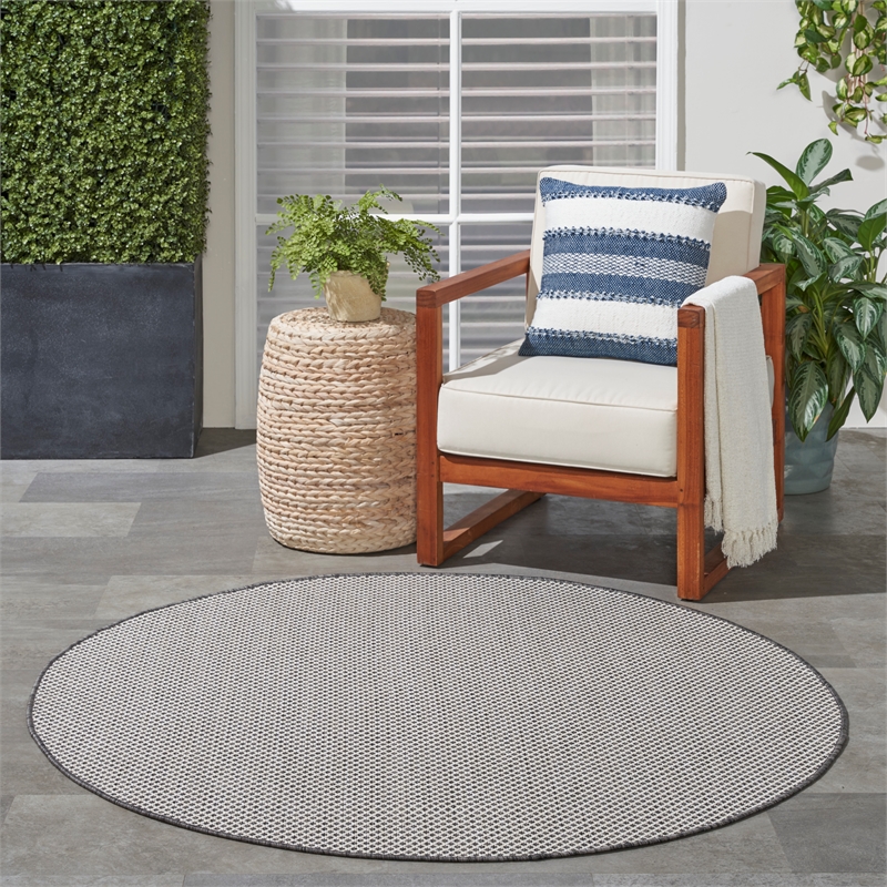 Nourison Courtyard 4' x Round Ivory Charcoal Fabric Modern Area Rug (4' Round)