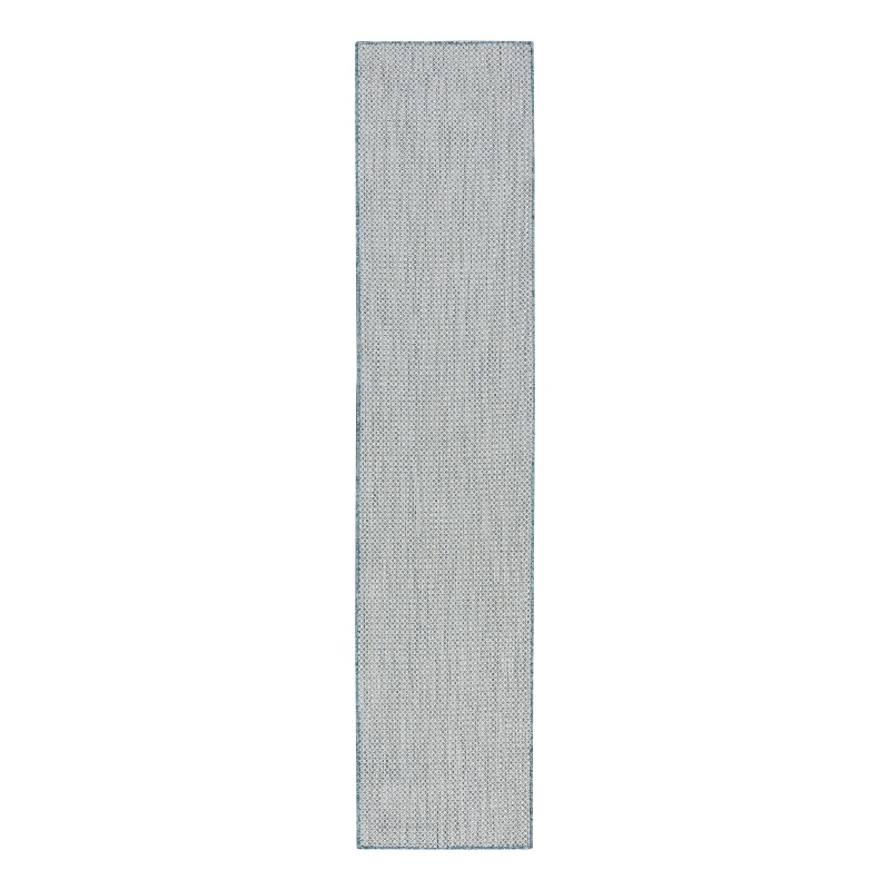 Nourison Courtyard 10' Runner Ivory Aqua Fabric Modern Area Rug (10' Runner)