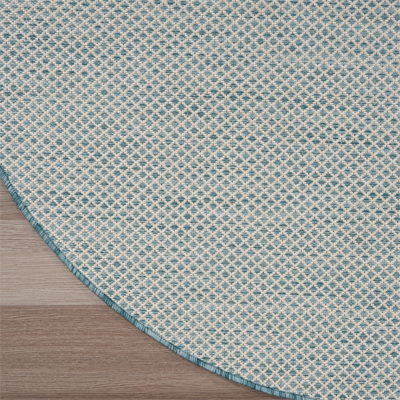 Nourison Courtyard 4' x Round Ivory Aqua Fabric Modern Area Rug (4' Round)