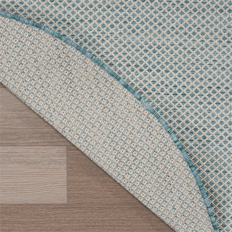 Nourison Courtyard 5' x Round Ivory Aqua Fabric Modern Area Rug (5' Round)