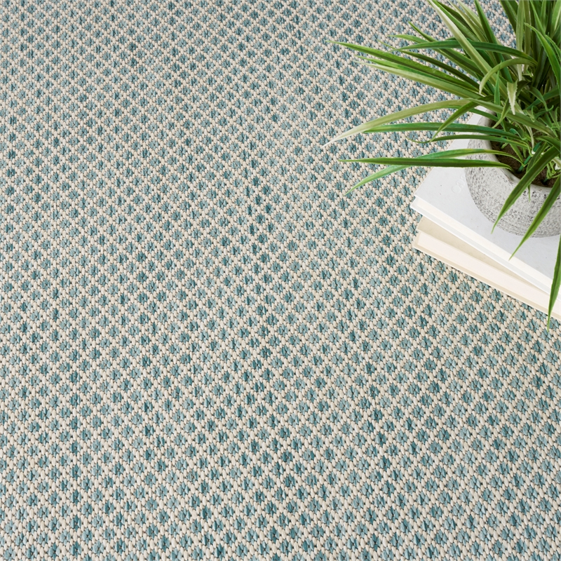 Nourison Courtyard 5' x Round Ivory Aqua Fabric Modern Area Rug (5' Round)