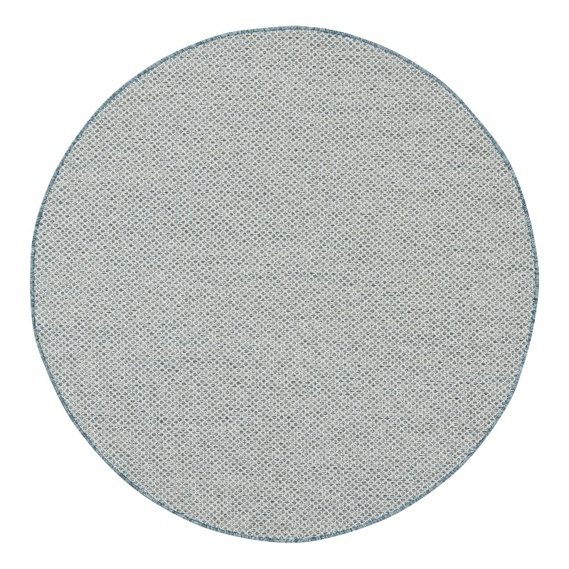 Nourison Courtyard 5' x Round Ivory Aqua Fabric Modern Area Rug (5' Round)