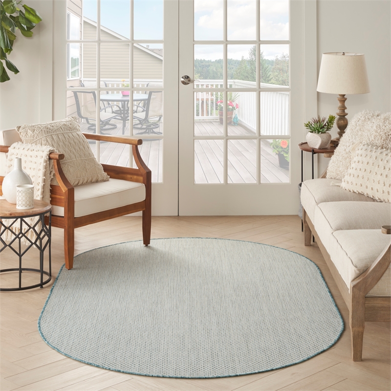 Nourison Courtyard 5' x 8' Oval Ivory Aqua Fabric Modern Area Rug (8' Oval)