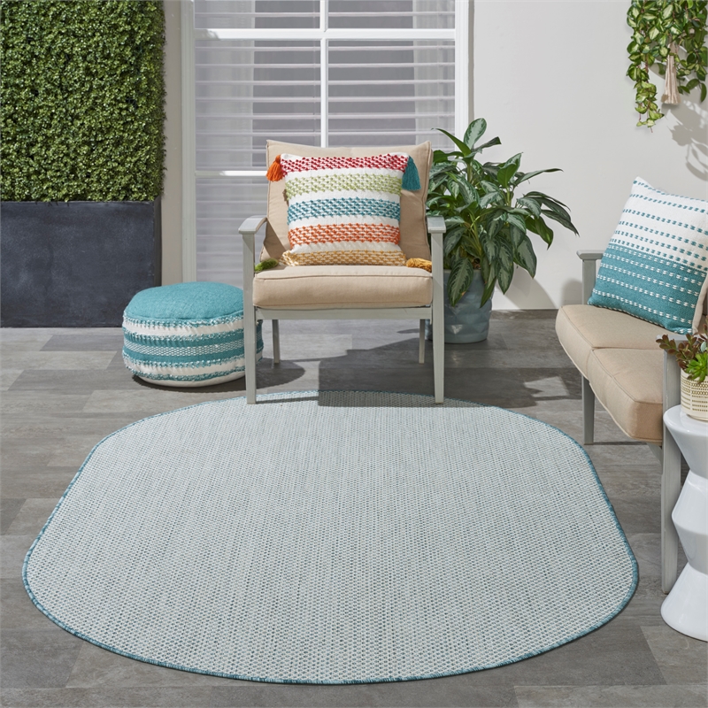 Nourison Courtyard 5' x 8' Oval Ivory Aqua Fabric Modern Area Rug (8' Oval)