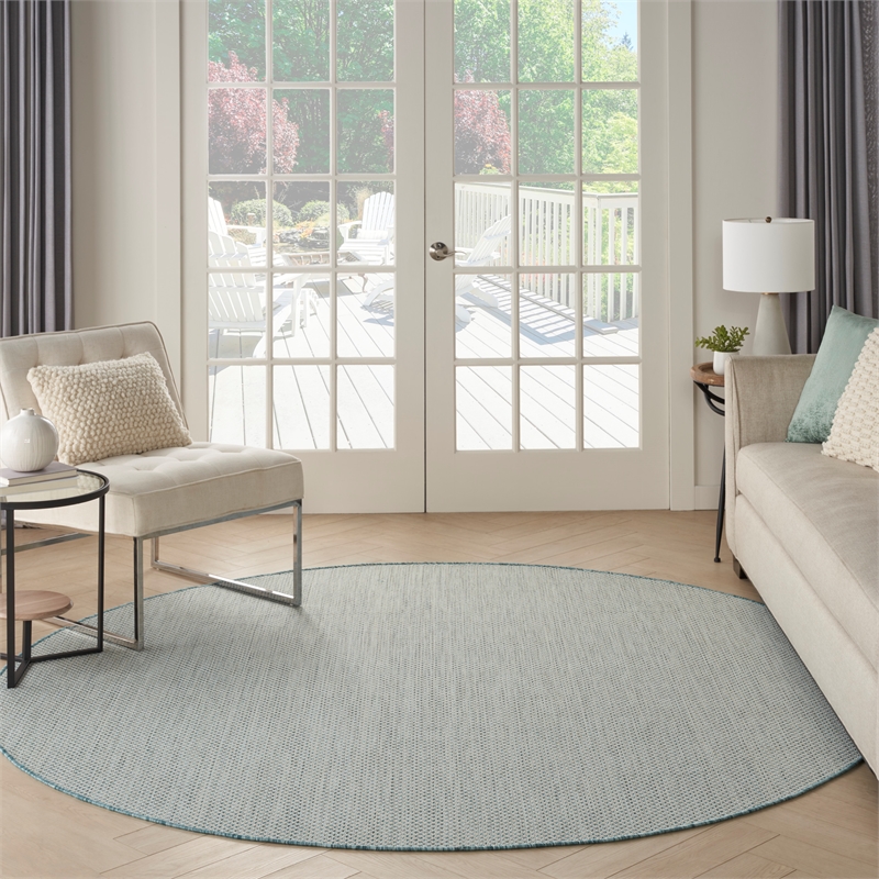 Nourison Courtyard 6' x Round Ivory Aqua Fabric Modern Area Rug (6' Round)
