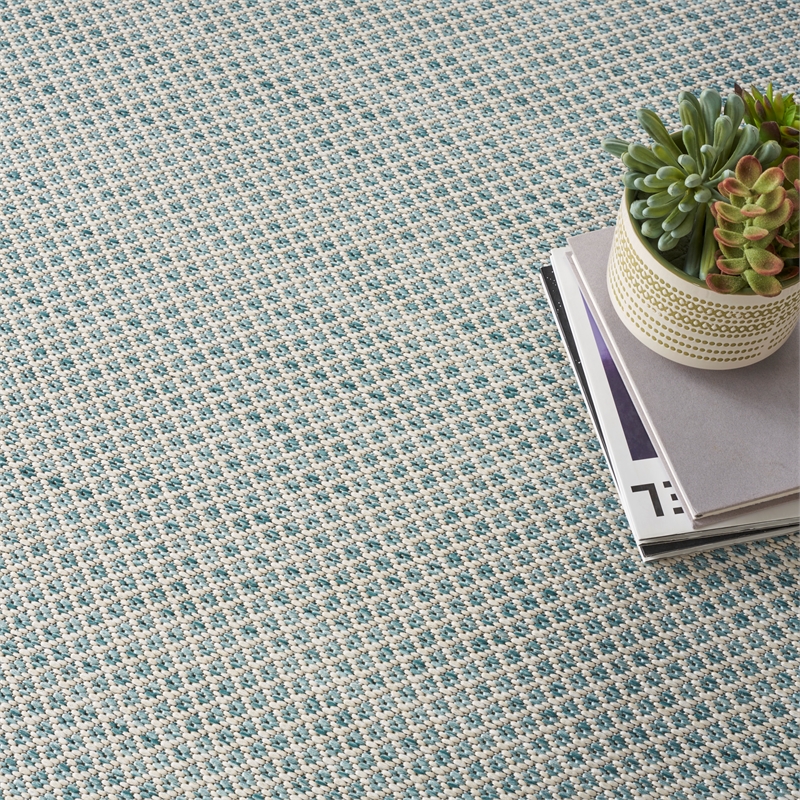Nourison Courtyard 6' x Square Ivory Aqua Fabric Modern Area Rug (6' Square)